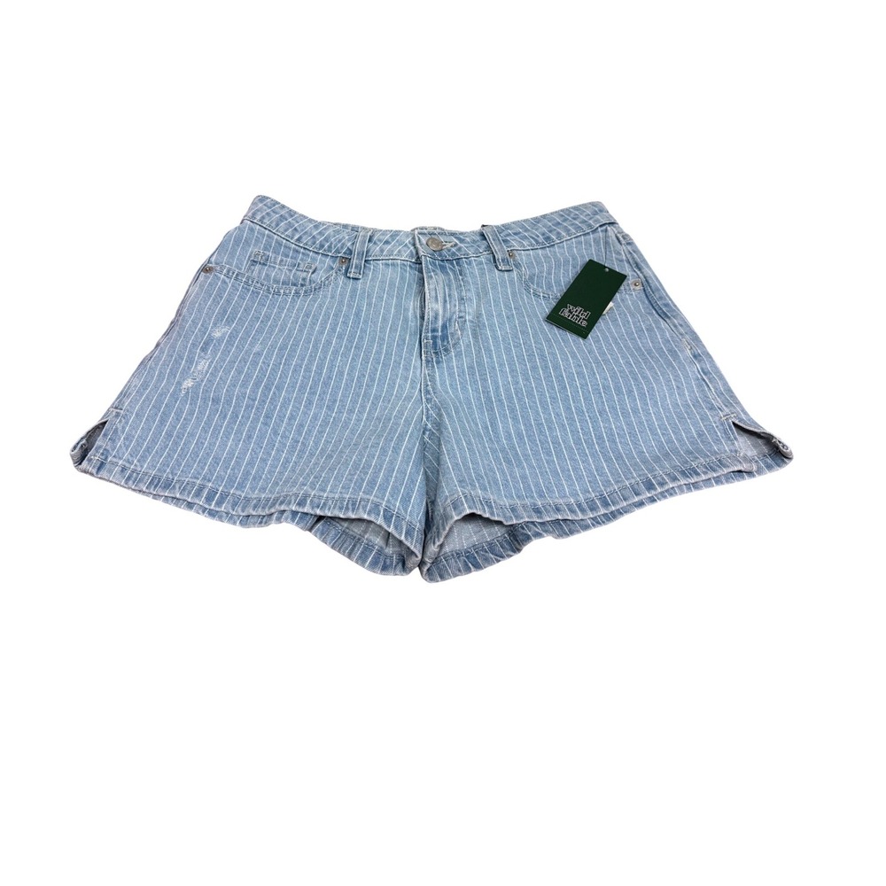 Wild Fable Womens Mid-Rise Pinstripe Denim Midi Shorts Light Wash Blue Size 6